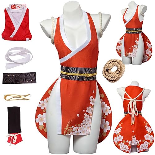 XINVOQFG Mai Shiranui Cosplay Costume Red Uniform Skirt Outfit for Women - Suit - 3X-Large