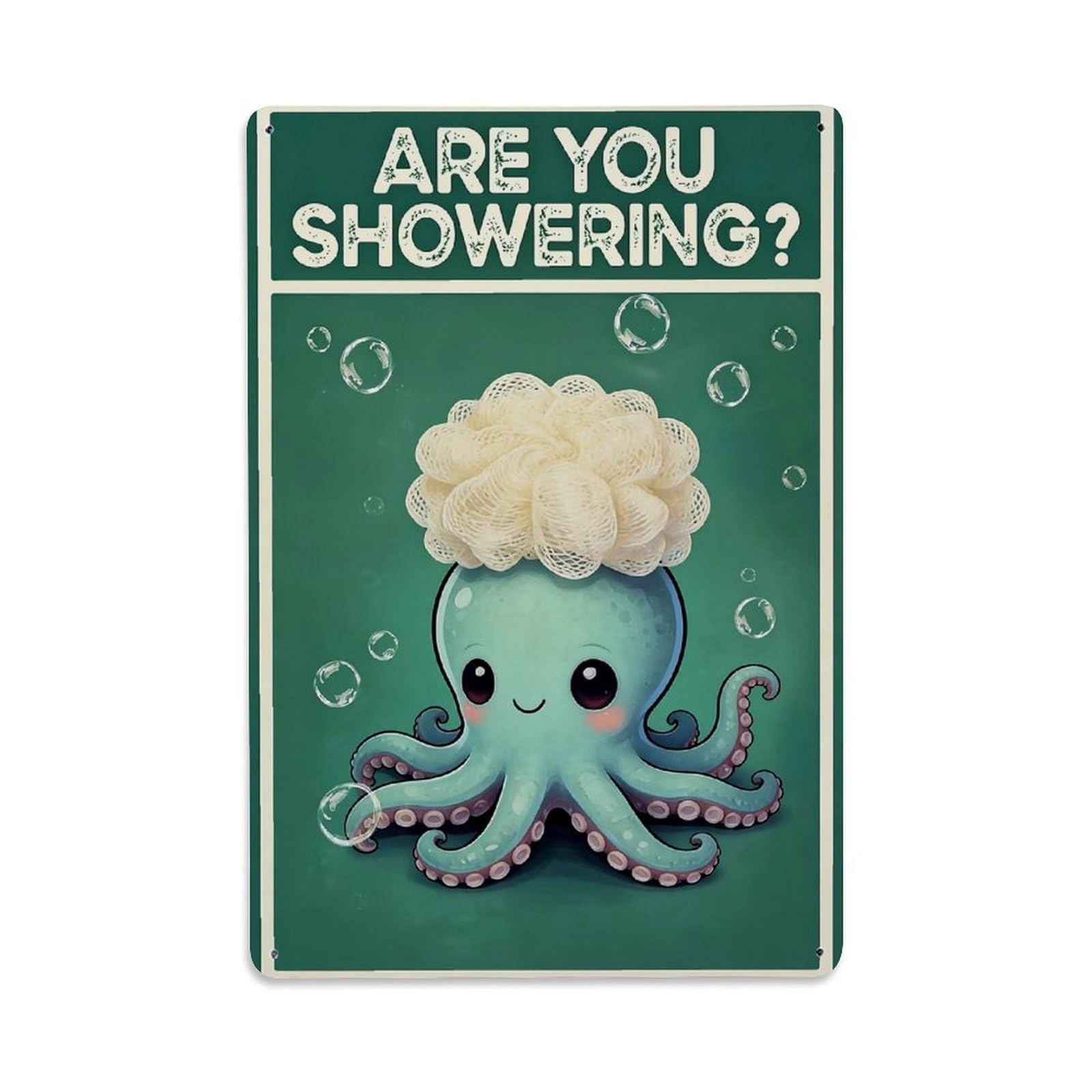 Cute Octopus With Loofah And Bubbles Retro Metal Tin Sign, Vintage Decor Art Poster for Bar, Home, Man Cave, Kitchen, Laundry Room Gift 8x12Inch