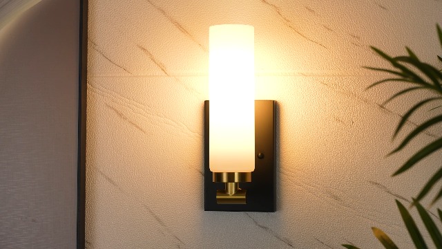 Image of Emak Bathroom Sconces Set of 2, Black and Gold Wall Sconce with Milk Glass Shade, Modern Farmhouse Bathroom Light Fixtures for Living Room, Bedroom, Gallery, WS086-BKBGD-ML-2PK