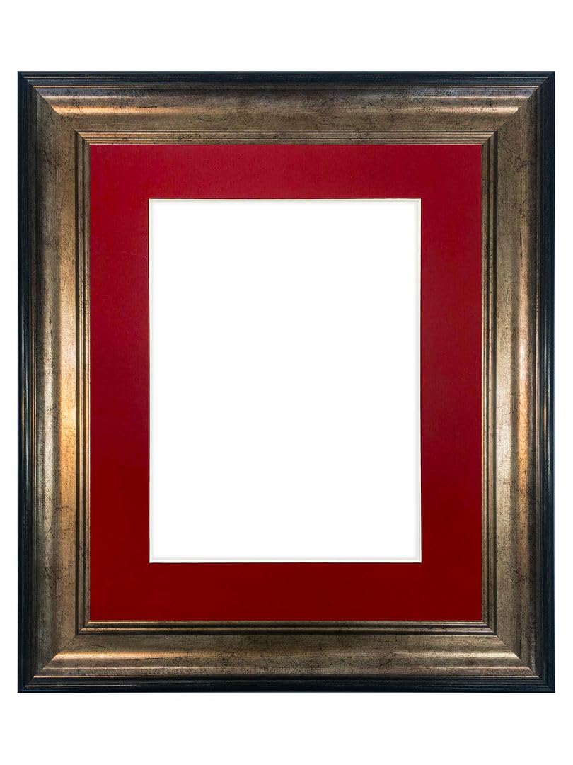 FRAMES BY POST Scandi Black & Gold Picture Photo Frame with Red Mount 7 x 5 Image Size 5 x 3.5