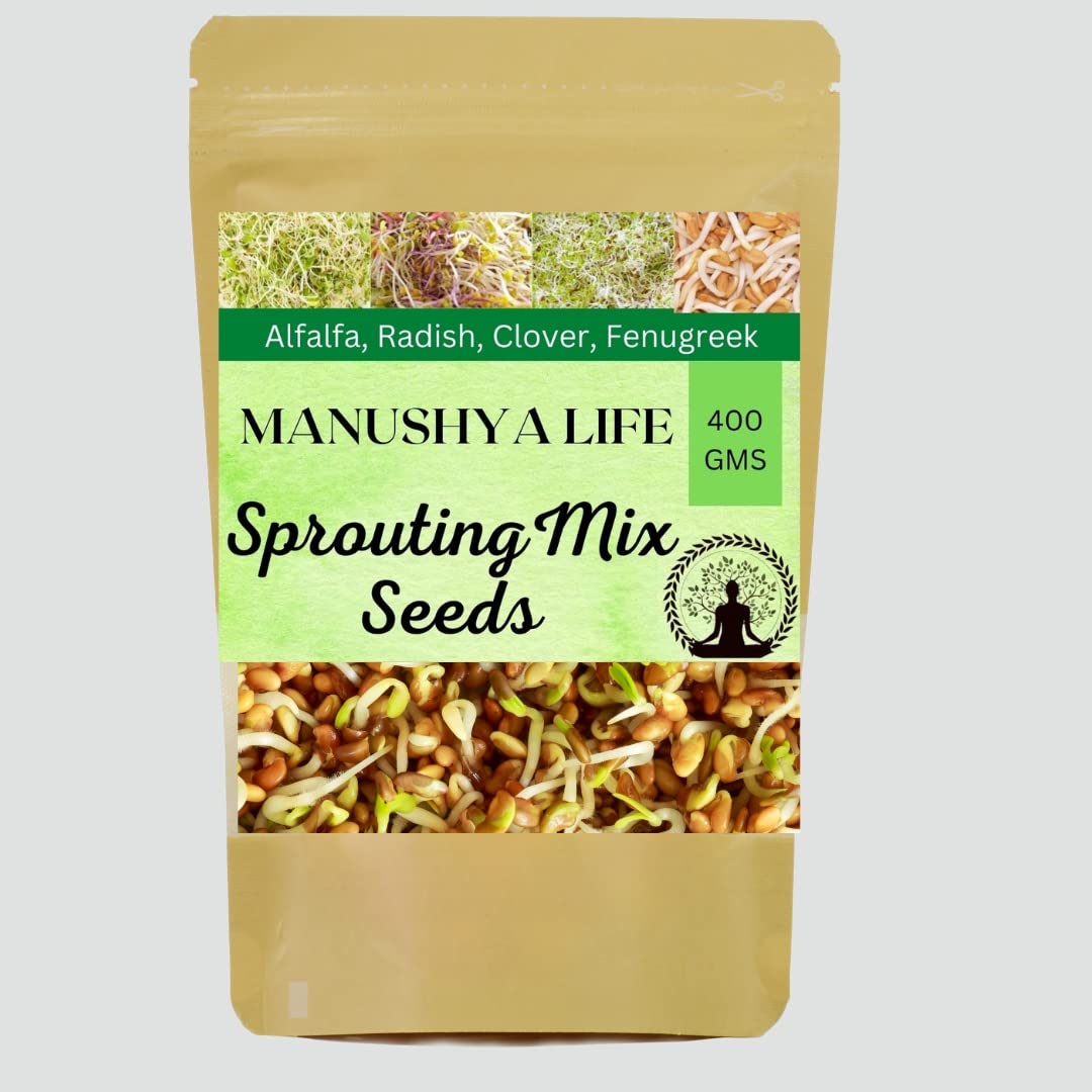 Manushya Life | 4 Variety Sprouting Seeds Mix | Alfalfa, clover, Radish, Fenugreek Seeds | Seeds For Sprouting | Satvic lifestyle | 750 grams (B0C5NHNFWV) Amazon Price History, Amazon Price Tracker