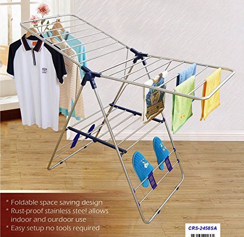 CRESNEL Stainless Steel Clothes Drying Rack – Adjustable Gullwing and Foldable for Easy Storage – Rust-Proof for Indoor and Outdoor Use