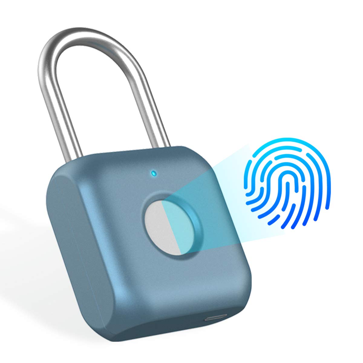 ELMWAY Fingerprint Padlock Smart Keyless Thumbprint Biometric Fingerprint Lock Waterproof USB Charge Security Locker for Gym,Door,School,Bike,Luggage Bags (Blue)