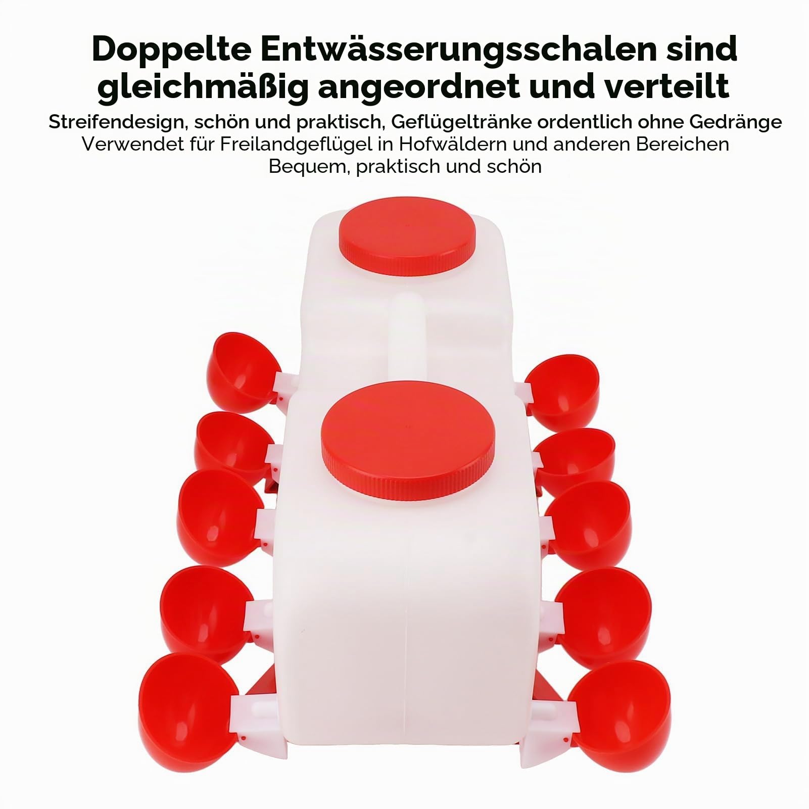Hühnertränke 10L, Kükentränke Geflügeltränke mit 4 Stück Tränkebecher Halbautomatisch Enten Tränke Wassertränke Wasserspender, für Hühner Gänse Wachteln TaubenTäglich