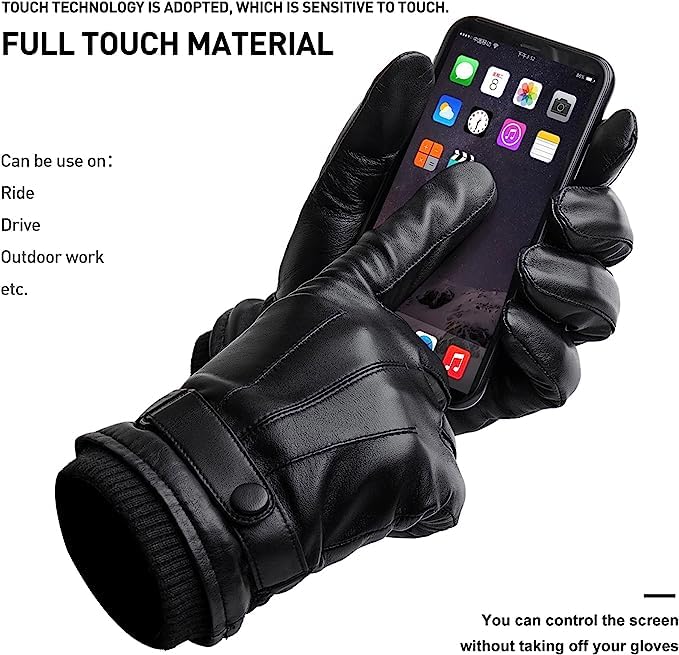 BISON DENIM Herren Thermo Winterhandschuhe Echtleder Handschuhe Touchscreen Lederhandschuhe Warme mit Fleece gefütterte Handschuhe Winddicht Wasserdicht