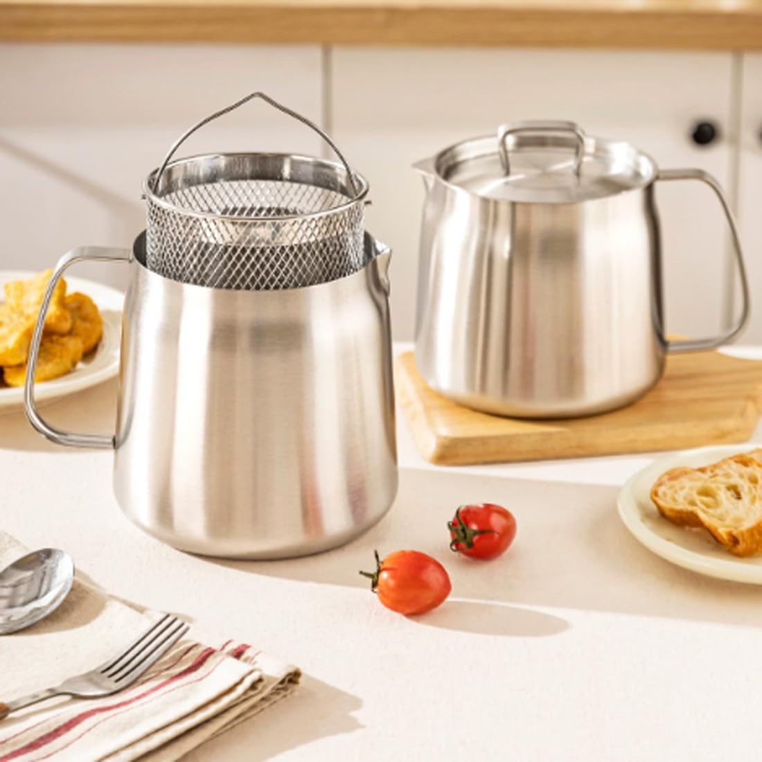 Olla freidora de acero inoxidable 304 con cesta, colador de aceite y clip. (1,5L)