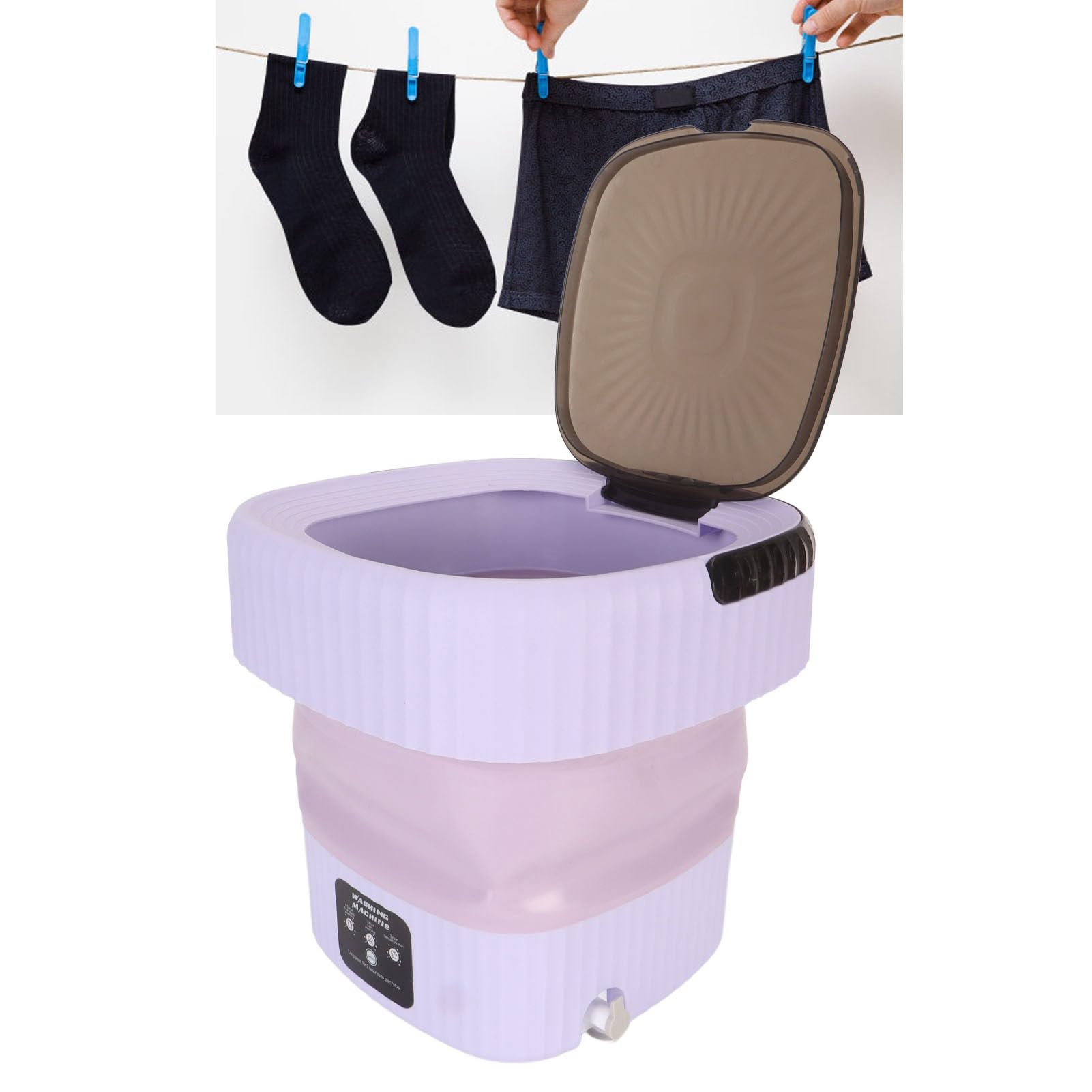 Mini-wasmachine, camping, wasmachine, opvouwbaar, 10 liter, draagbare wasmachine met afvoerbuis en afdruipmand, voor het reinigen van handdoeken, T-shirts, ondergoed, sokken (paars Mini-wasmachine, camping, wasmachine, opvouwbaar, 10 liter, draagbare wasmachine met afvoerbuis en afdruipmand, voor het reinigen van handdoeken, T-shirts, ondergoed, sokken (paars