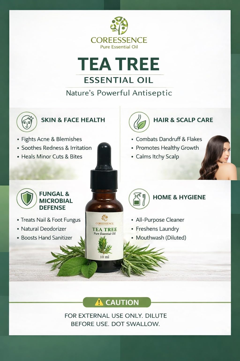 COREESSENCE Essential Oil Combo Set, Rosemary, Lemon, Tea Tree, Ylang Ylang and Lavender, 10ml Each, Pack of 5, for Hair, Skin, Relaxation and Diffuser 4