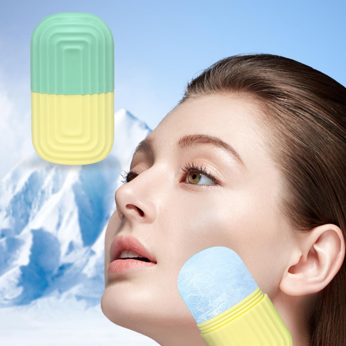 Ice Roller Massager for Face, Eyes and Neck - Naturally Condition Skin, De-Puff Eye Bags, Reduce Migraine Pain - Reusable Silicone Ice Mold (Yollow+Green)
