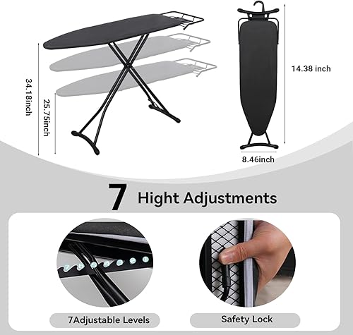 Miniatura 5 de Tabla de planchar, panel de malla metálica plegable con soporte de hierro retráctil, mesa de hierro ajustable en altura con cubierta y almohadilla