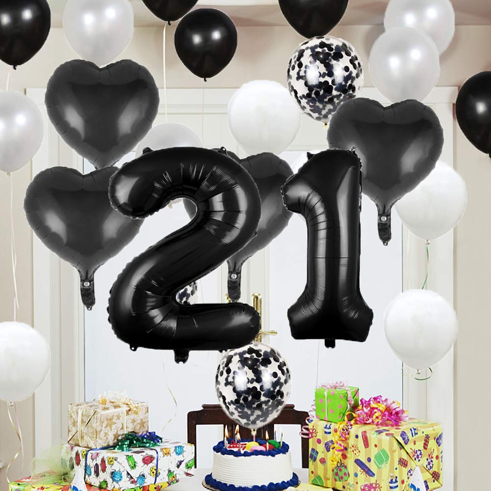 21st Birthday Balloon Decorations Kit - Black 21 Foil Number, Happy Birthday Banner, Confetti & Latex Balloons - View #3