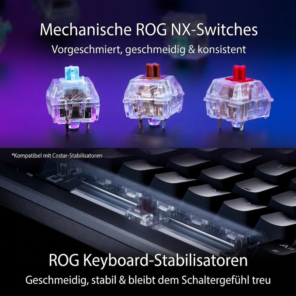 Asus Rog Azoth GaminG-Tastatur Usb + Rf Wireless + Bluetooth Qwertyz Schwarz (90mp0316-Bkda01)