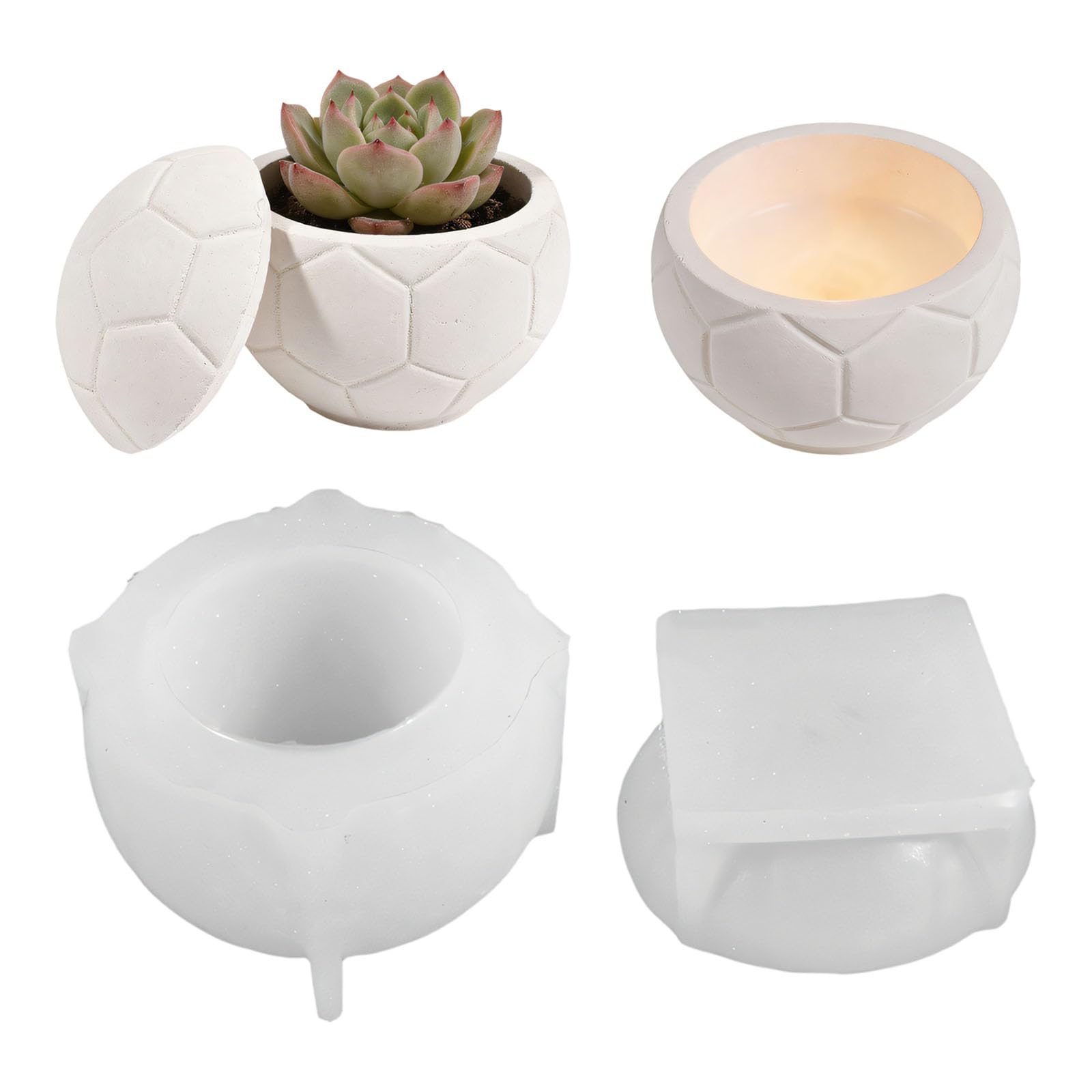 ZEPFJHE Shape Silicone Molds Soccer Resin Jar with Lid Easy Demolding for Making Soap Flowerpot Soap Cast