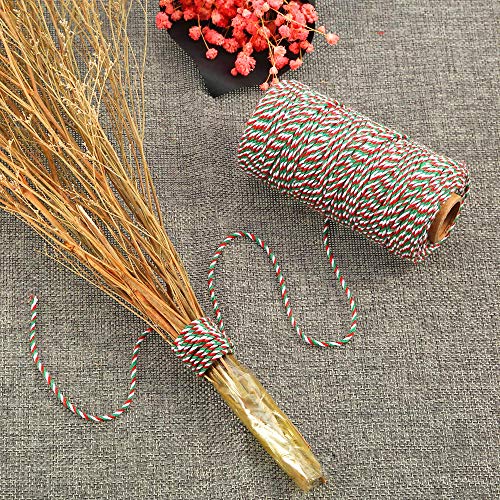 Benvo Red White Green Cotton Twine and Red White Packing String Heavy Duty Rope Ribbon Cord for Baking, Butchers, DIY Crafts and, 656 ft Long, Pack of 2 - Thumbnail 2