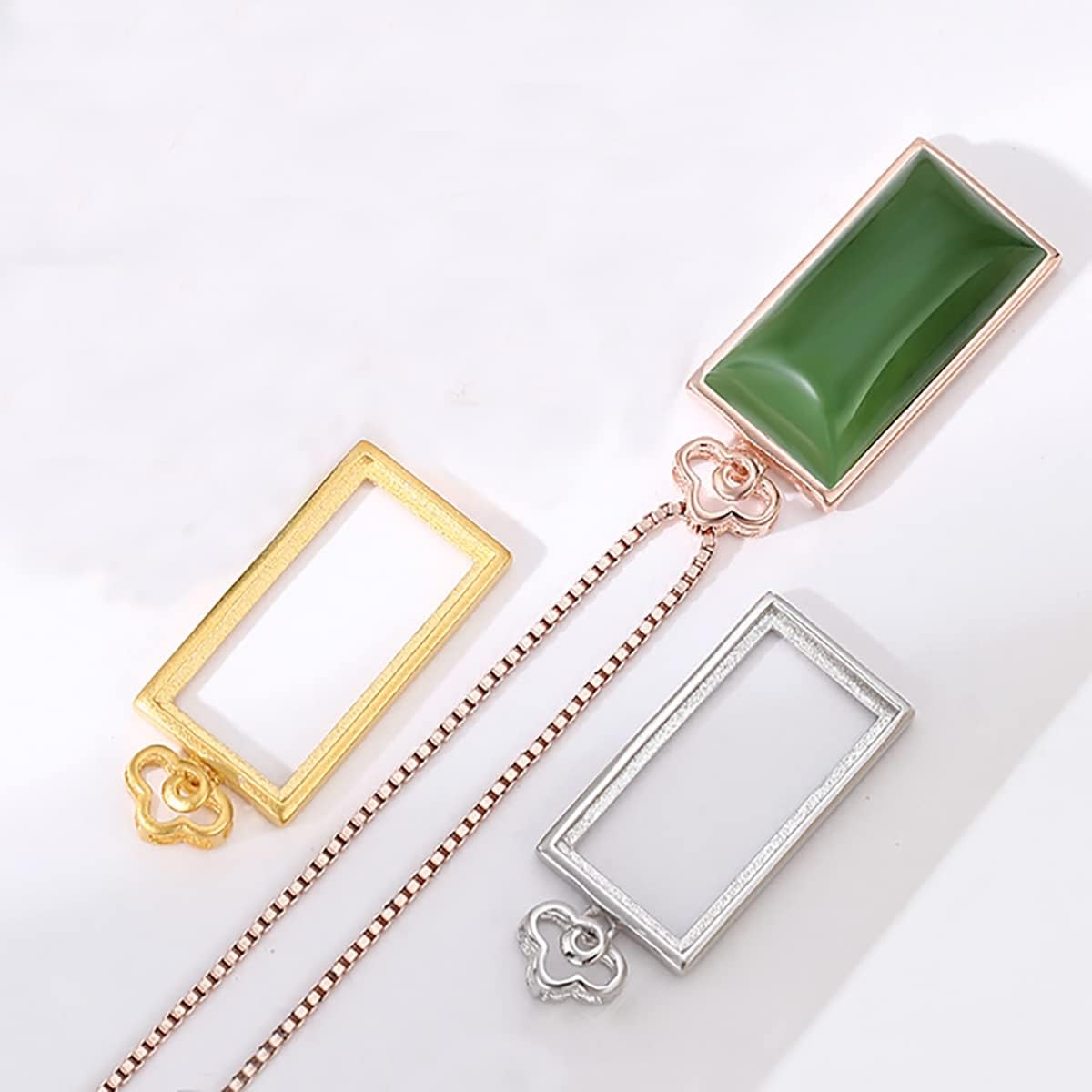 925 Sterling Silver Bezel Cup Pendant Setting fit 9X18mm Rectangle Cabochon Mounting Pendant Base Blank Charm Jewelry Making for Women(Platina Color)