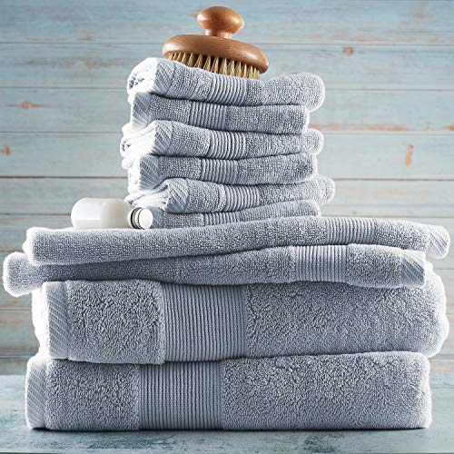 Image of Hearth & Harbor Bath Towels for Bathroom - 100% Ring Spun Cotton Luxury Bathroom Towels - Ultra Soft & Highly Absorbent, Bath Towels Set of 10 - Ice Blue