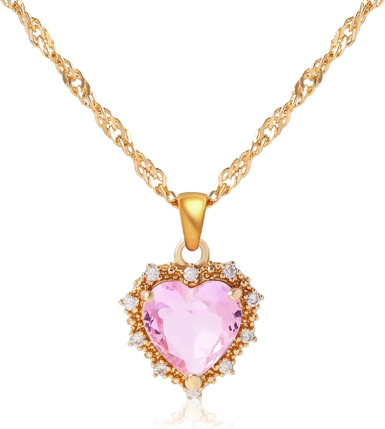Crystal Love Heart Necklace for Women 14K Gold Plated with Birthstone Charm Pendant Necklace Crystal Zircon Jewelry Gifts for Women
