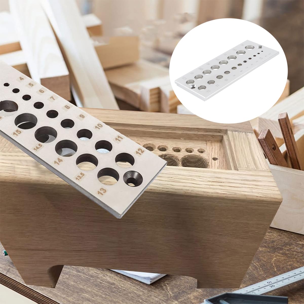 Alide Piastra di tassello in acciaio con 19 fori, barre di tassello in legno con piastra di acciaio, con fori da 3 mm a 16 mm per la lavorazione del legno