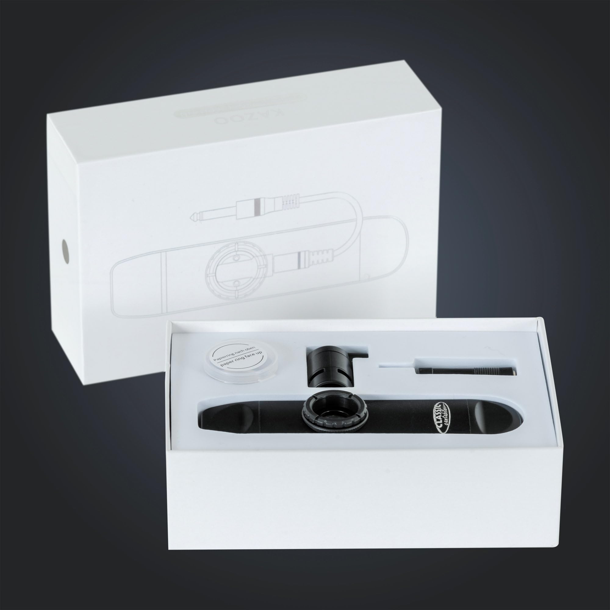 Classic Cantabile KAE1 E-Kazoo - instrument électrique en aluminium noir - avec micro, 2 embouts, réglage de membrane, 5 membranes de rechange & câble 3 m - pour scène, studio & sons créatifs