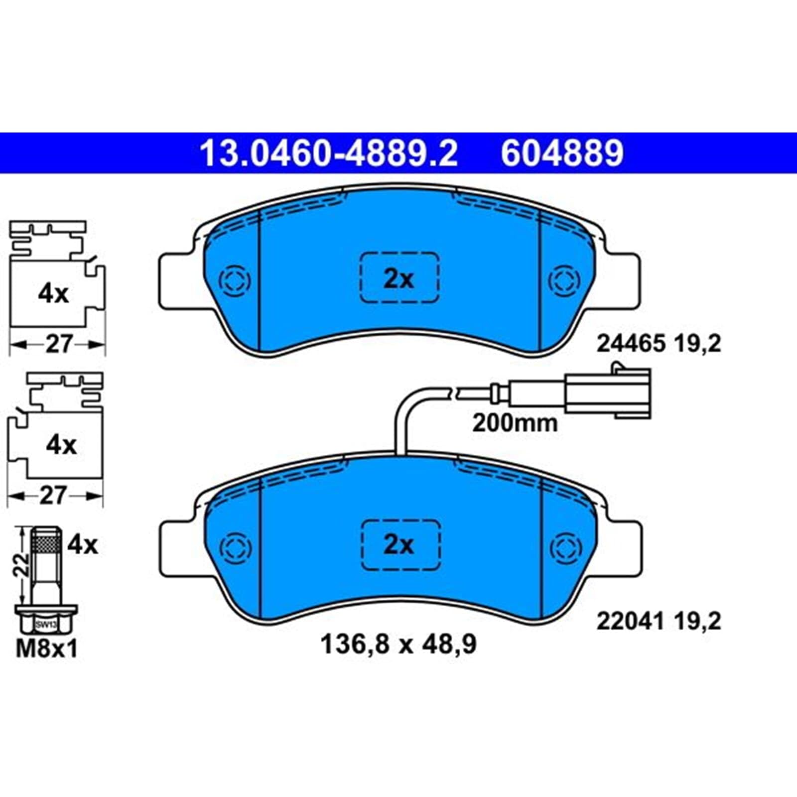 ATE Bremsscheiben 300mm + Beläge hinten | 24.0116-0123.1 + 13.0460-4889.2 passend für Ducato + Boxer + Jumper