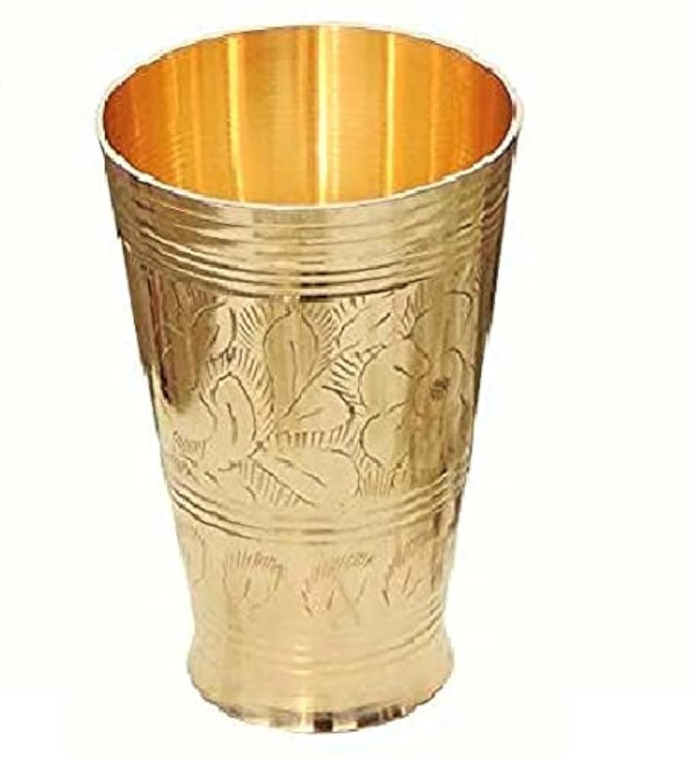 Aatm Handmade Pure Brass Glass Cup Tumbler Embossed Design Lassi Glass Homeware Hotelware Dinnerware Serveware Drinking Serving Water Yoga & Ayurveda Height 7 Inches