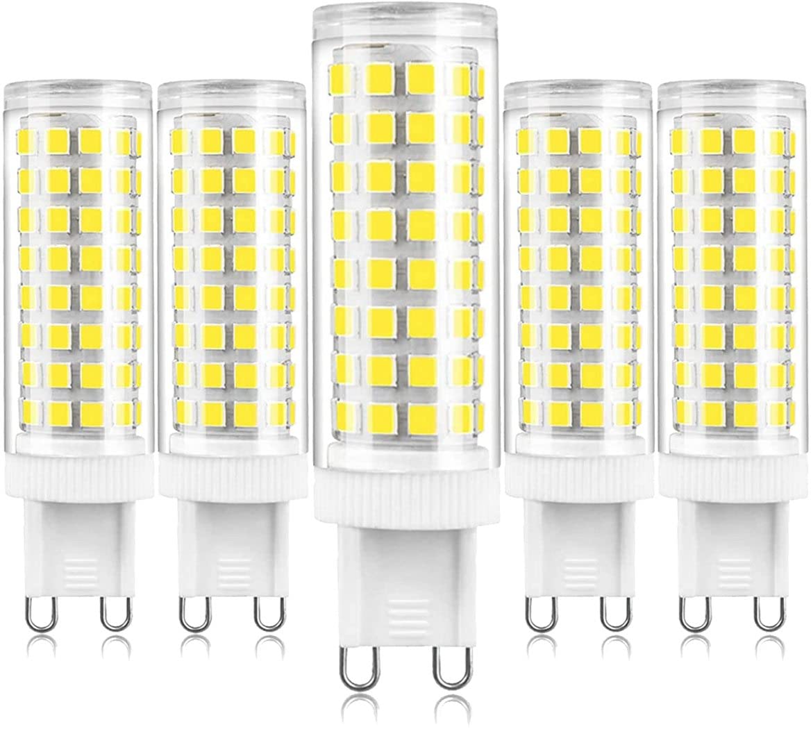G9 Bombillas LED Regulable, bombillas LED tipo araña de 10 W 1000 lm CA 220-240 V (equivalente a halógeno de 80 W) Base de dos pines G9, sin parpadeo, ángulo de haz de 360°,Daylight white,5 Pack