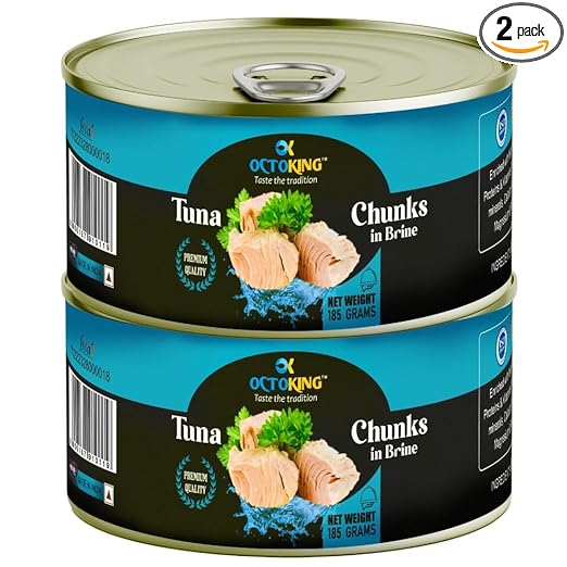 Octoking Canned Tuna Chunks in Brine Spring Water, 185g (Pack of 2)