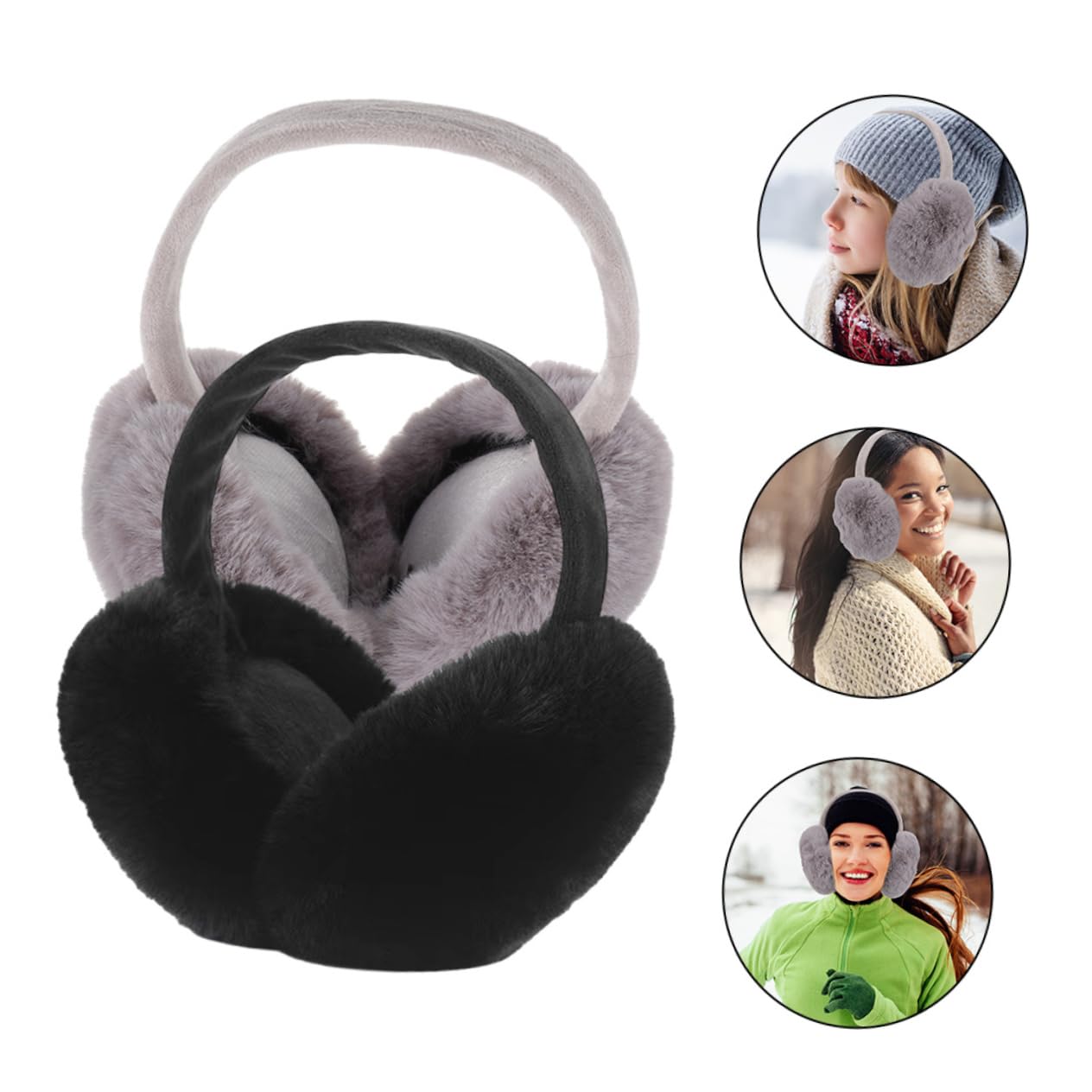 Ipetboom 2pcs Winter Ear Muffs Fur Ear Warmer Headband Adult Earmuffs for Cold Weather