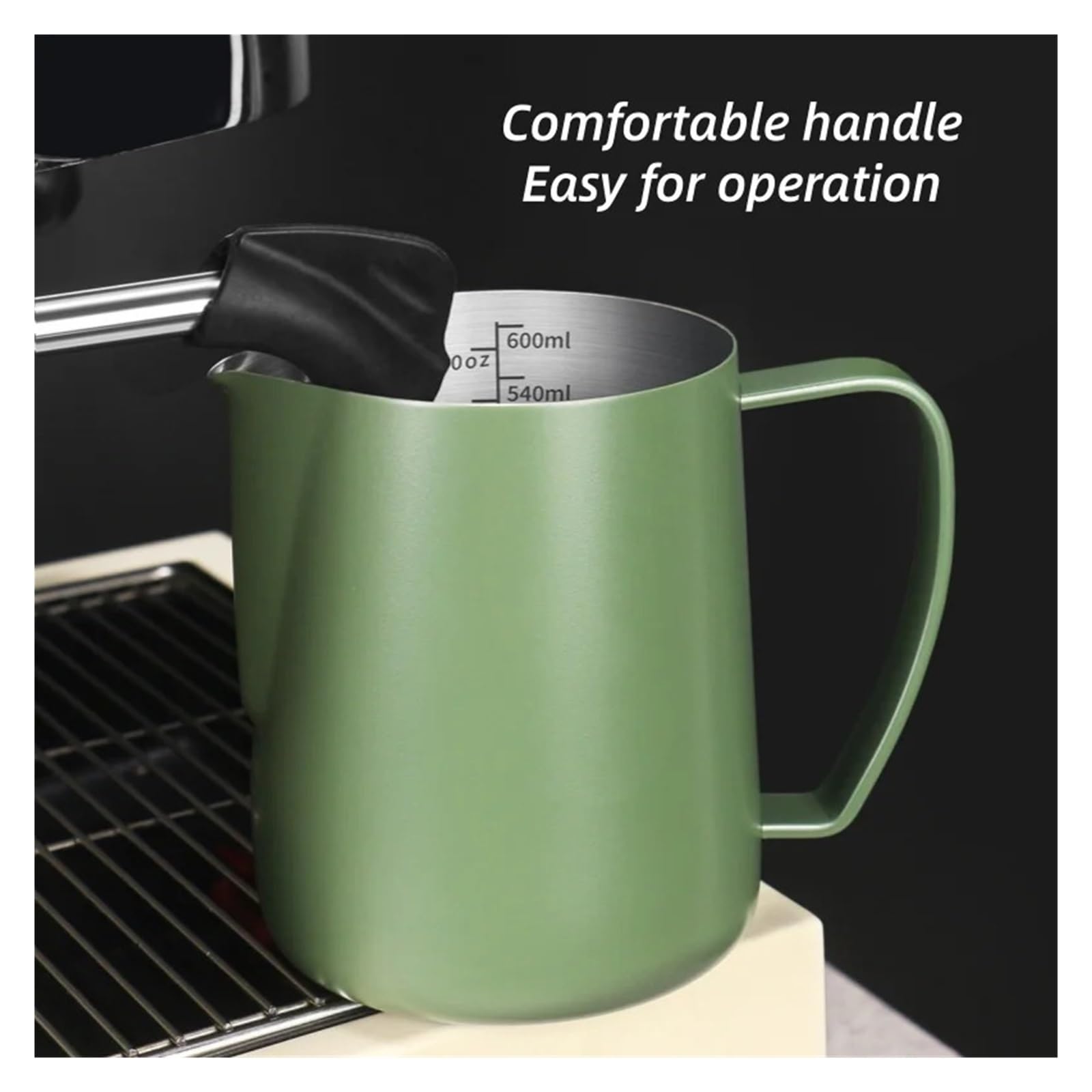 Jarra de espuma café 400/600ML, vapor puntiagudo, cilindro leche acero inoxidable 304, aparato, taza, guirnalda artística(400ML,White)