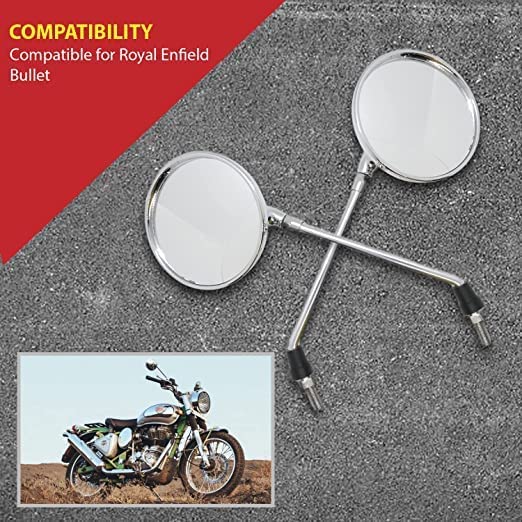 Image of Pure Biking Manual Rear View Mirror Chrome Compatible With RE Classic 350 /500cc Left /Right 2012 To 2020, 2 piece