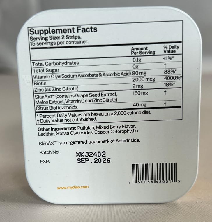 DISO - Collagen Boost - Fast-Dissolving Oral Strips, Mixed Berry Flavor, Vegan, Sugar Free, Maximum Absorption to Help Produce Collagen, Gluten Free, Individually Wrapped, 30 Dissolable Strips - Image 3