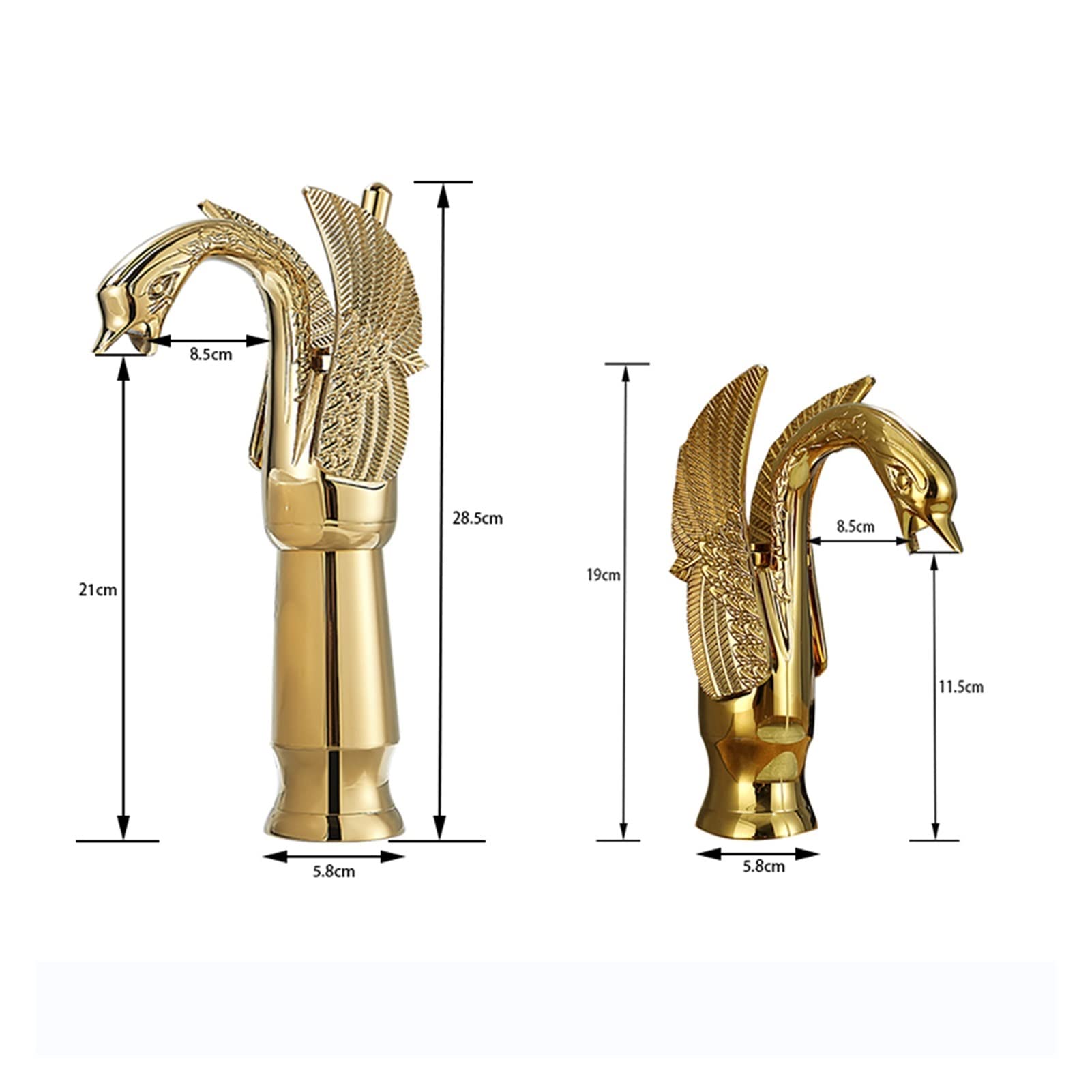 Kran umywalkowy, Golden Classic Łazienka Bateria High Short Opcjonalny Ptak Kształt Bubbler Delikatne Wycieczki Gorące i zimne Mikser wody(Golden Short)