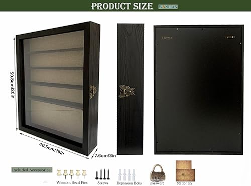 Miniatura 12 de WANLIAN Caja de sombra grande con estantes, 16 x 20 pulgadas, vitrina de madera con ventana acrílica, 5 estantes extraíbles y respaldo de lino