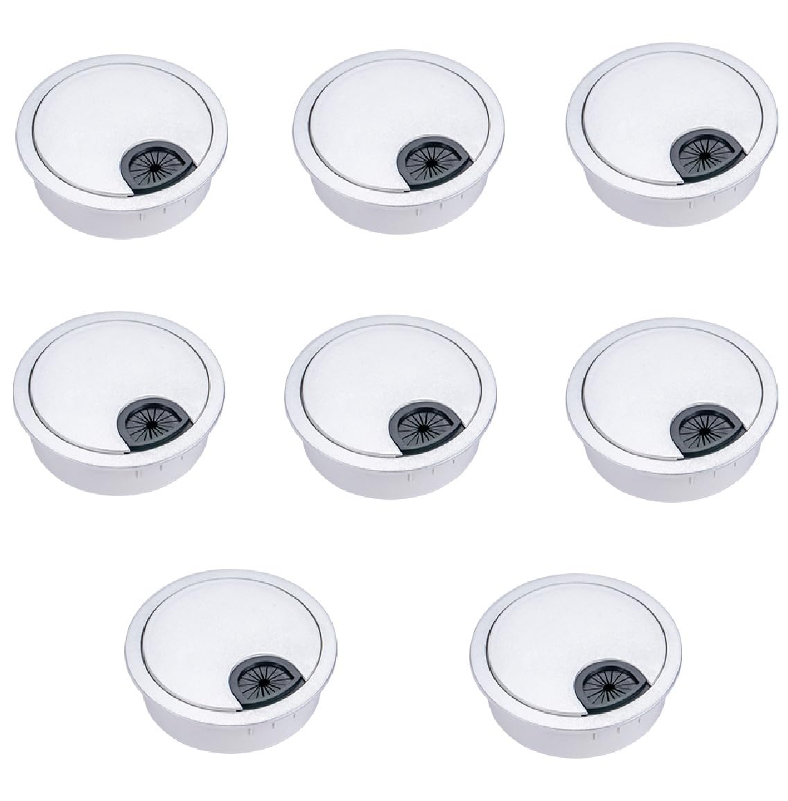 8 Pack 80mm Plastic Desk Cable Grommets, Silver Wire Organizer Caps, Round PC Computer Port Cable Hole Cover Plug Bushings, Perfect for Hide Data Cords in Office Desk, TV Stands, Tabletops and More
