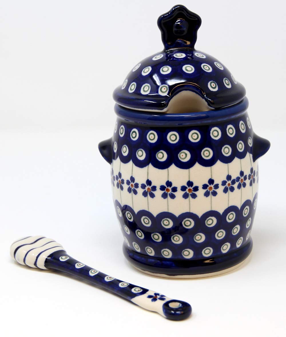 Polish Pottery Market Honey Pot and Dipper from Zaklady Boleslawiec