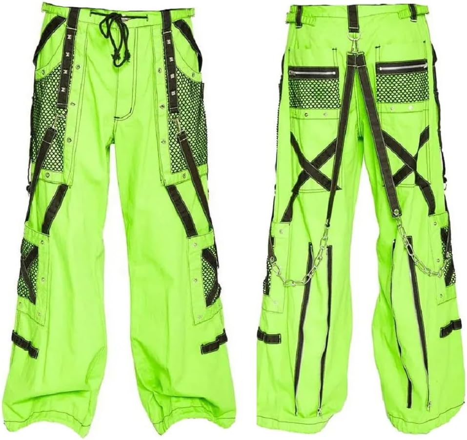Darkrock Men Gothic Alternative Punk Rock Streetwear Green Goth Pant Rave Pants Y2K Pants,Concert Pants