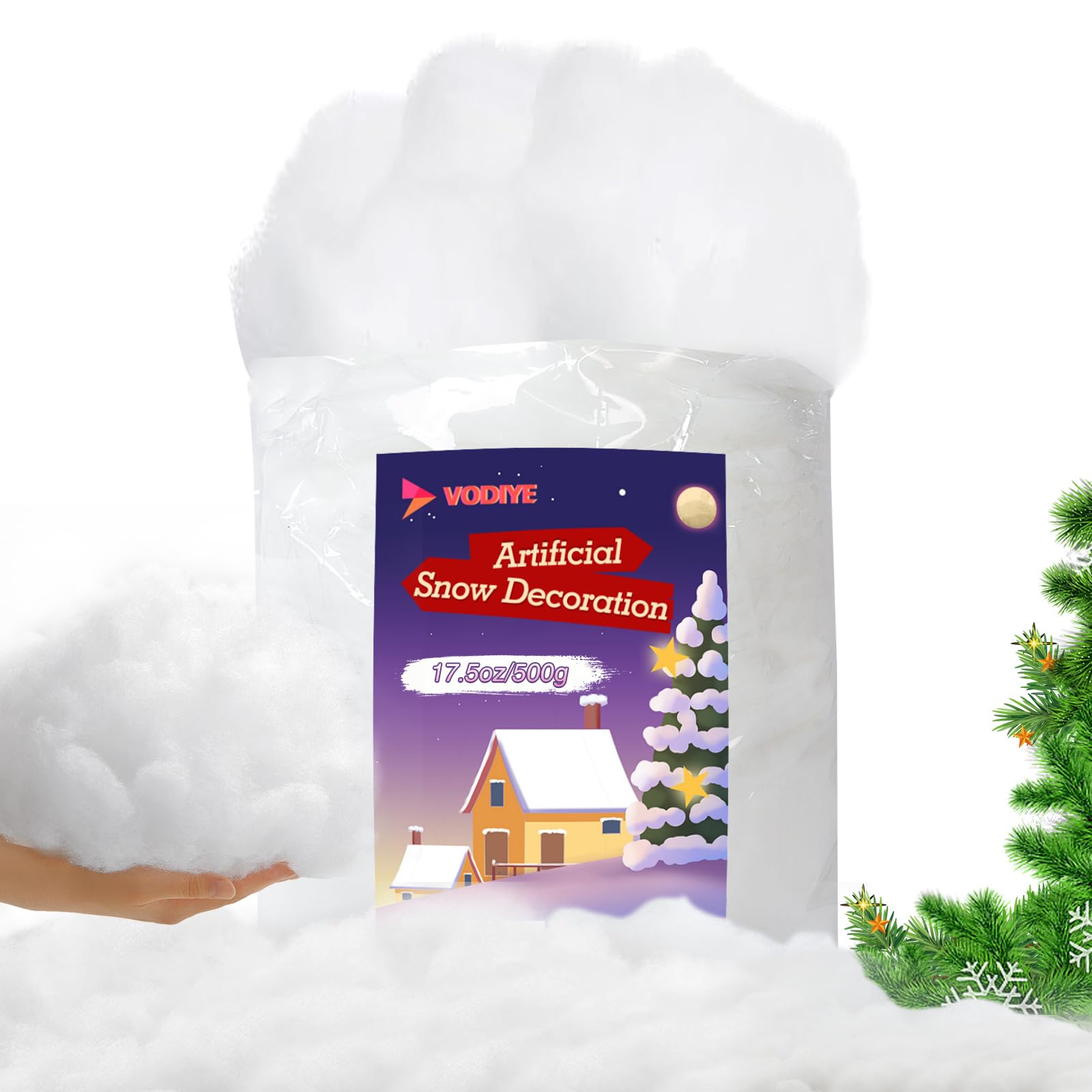Amazon.com: Vodiye Fake Snow for Christmas Decor, 17.5oz / 500g - Soft ...