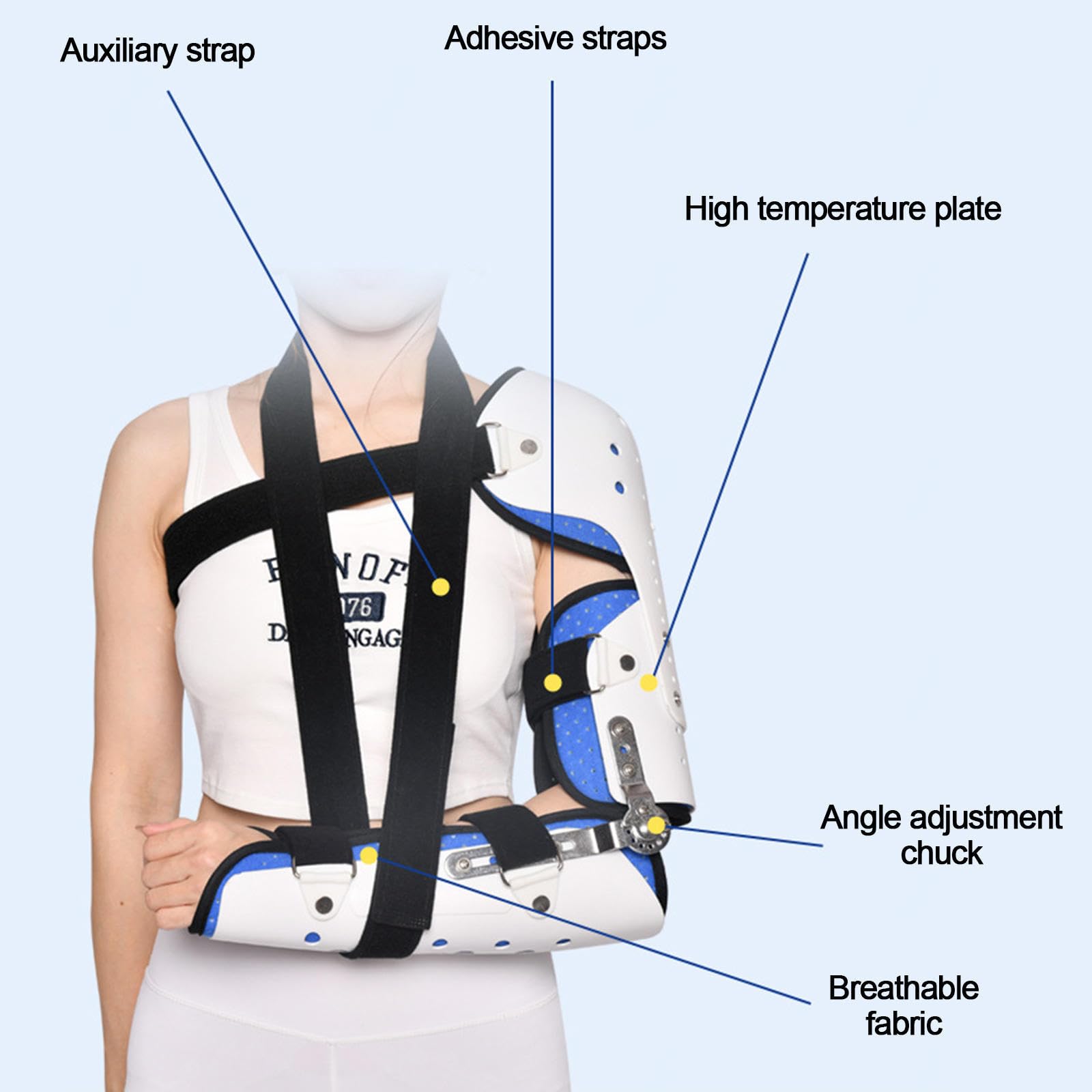 Gomito con Cerniera Rom, Design a Mandrino Regolabile Blu, Protezione per Gomito e Spalla per Riparazioni Dopo Interventi Chirurgici, Fratture, Immobilizzatore per Stecca,withshoulder