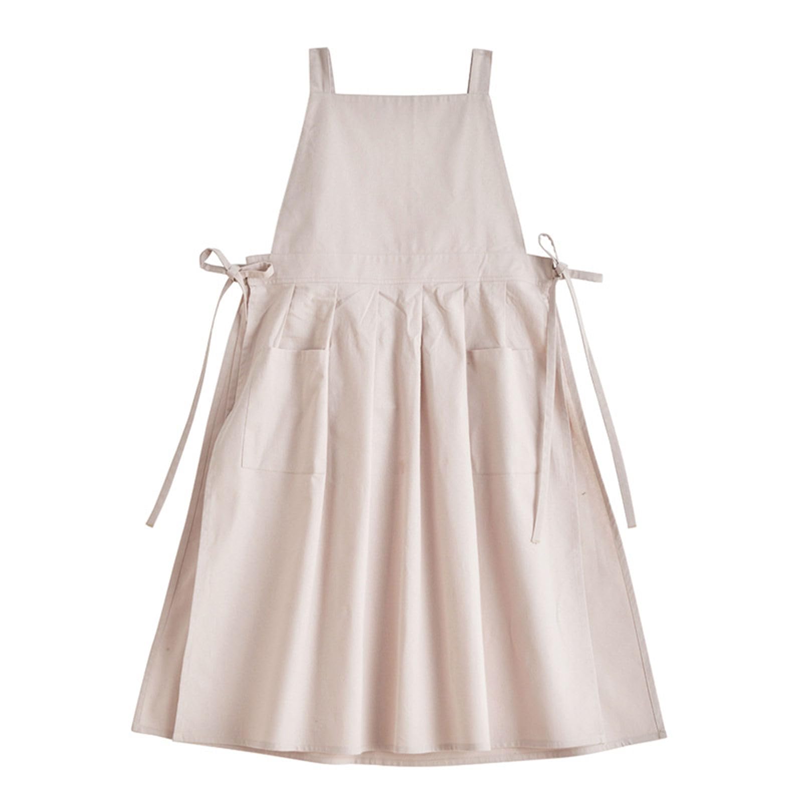 HGENAHGTF Linen Kitchen Cooking Apron for Women Girls Vintage Pinafore Apron Dress with Pockets Mother Gifts Kitchen Cooking Aprons