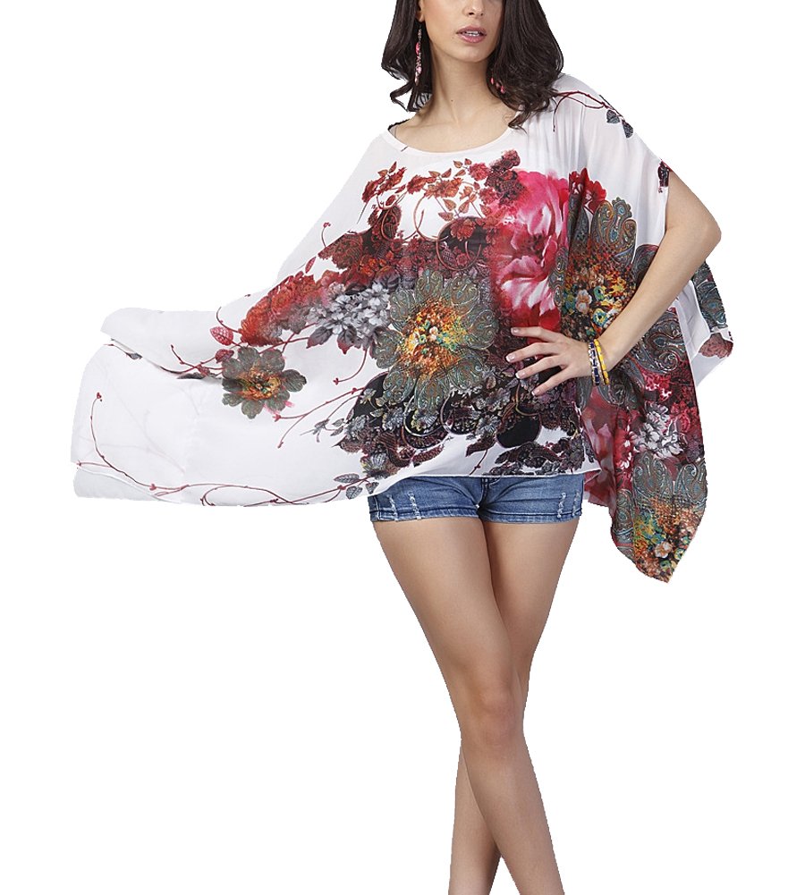 Max Hsuan Womens Ladies Baggy Oversize Plus Size Batwing Tunic Top Blouse Floral Chiffon Kaftan
