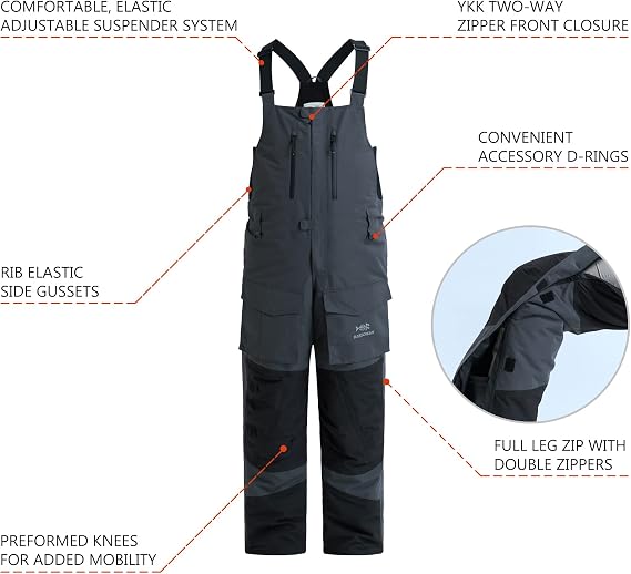 BASSDASH Splice Mens Insulated Waterproof Fishing Hunting Bibs Ripstop Breathable Snow Pants
