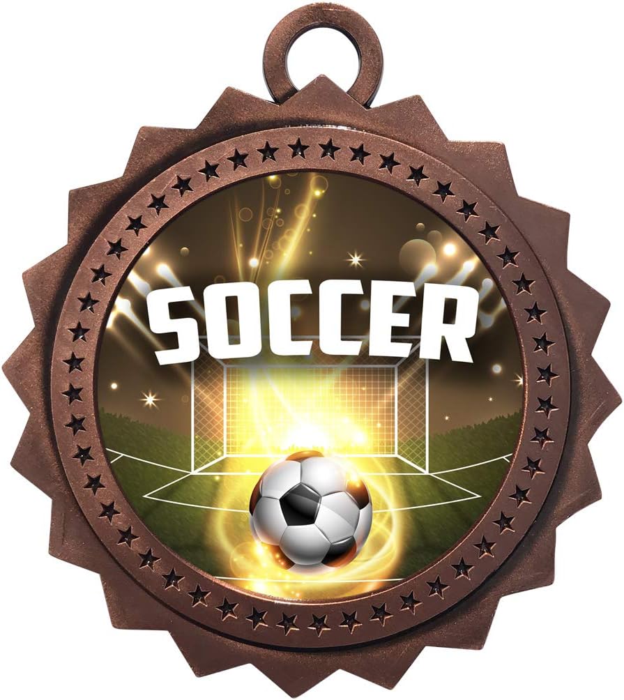 10 PK of Soccer Bronze Medals Trophy Award with Neck Ribbons D03-EG180