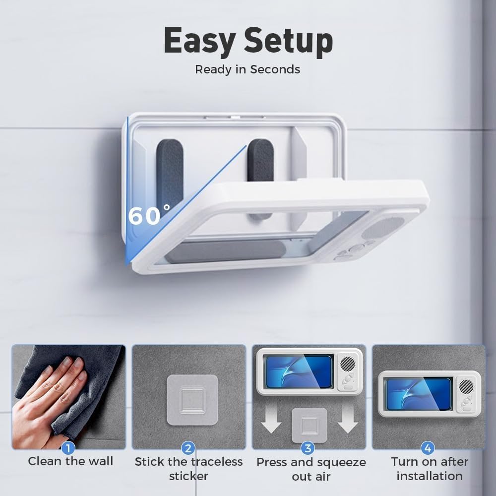 Altavoz Bluetooth Inalámbrico para Baño, Soporte para Teléfono De Ducha, Resistente Al Agua, Rotación De 360 ​​Grados, Visible, con Funda para Teléfono De Ducha(3PC)