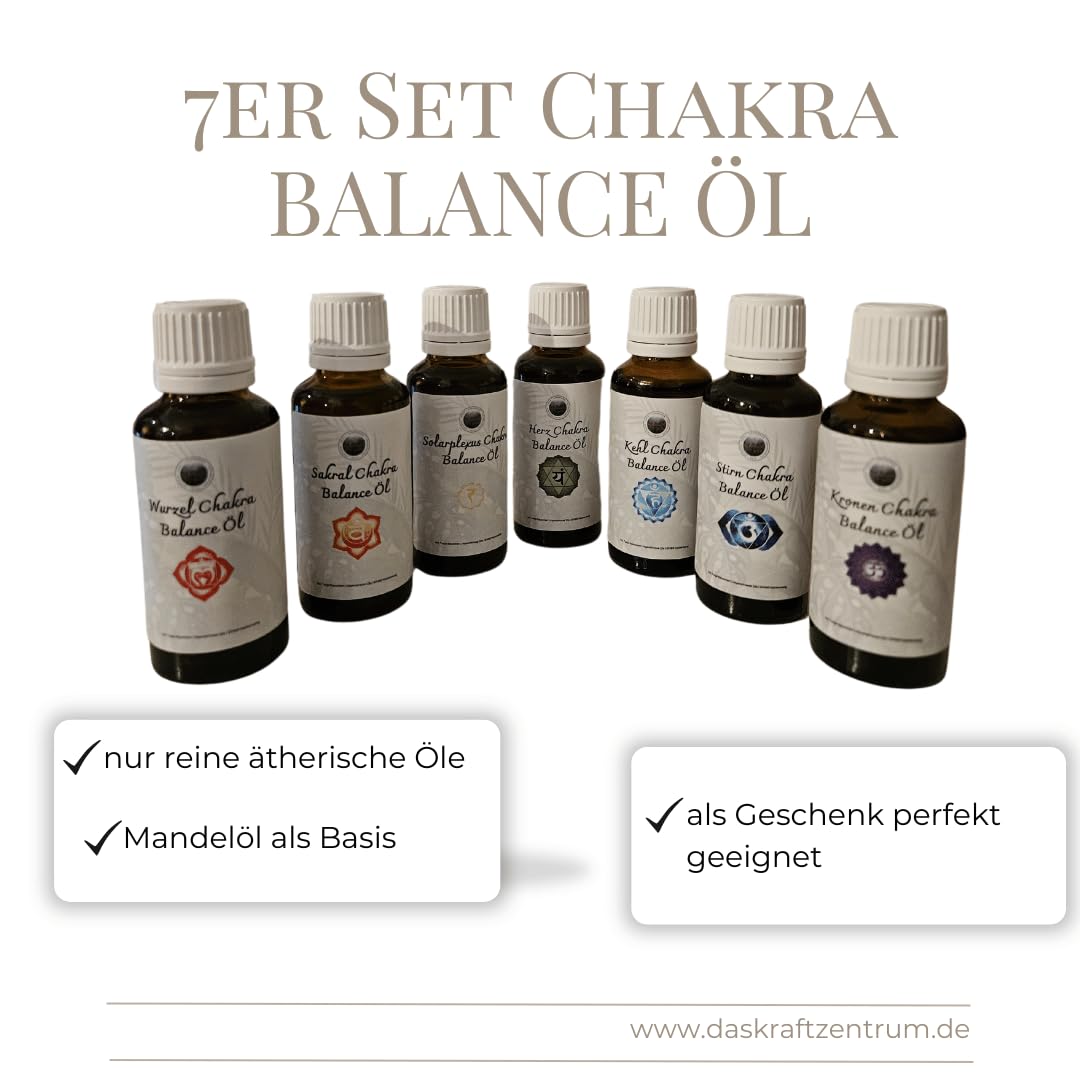 Chakra Balance Öl Set (7 Chakren) | Handgemachte Aromapflege- & Massageöle auf Mandelölbasis | Ganzheitliche Balance, Achtsamkeit & energetische Harmonie