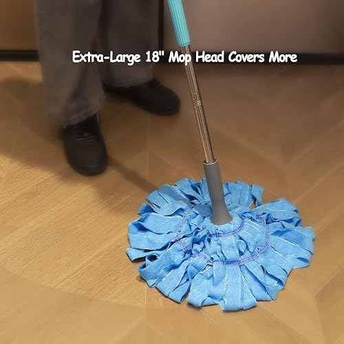 Miniatura 5 de Trapeadores giratorios autoescurridores, escurrir con trinquete manos libres, mopa de microfibra con 1 repuesto adicional