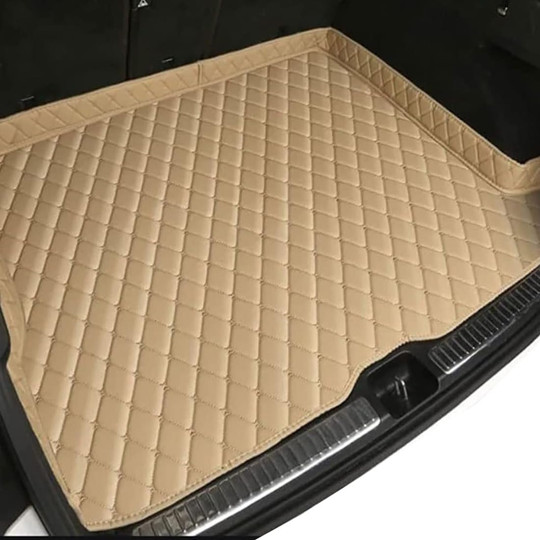 Car Leather Boot Liner Mat for VW Tiguan Allspace Adventure 7-Sitzer 2019-2024, Trunk Protector Mat Waterproof Non-Slip Tray Liners Luggage Mat Custom Fit Interior Accessory,E/Beige