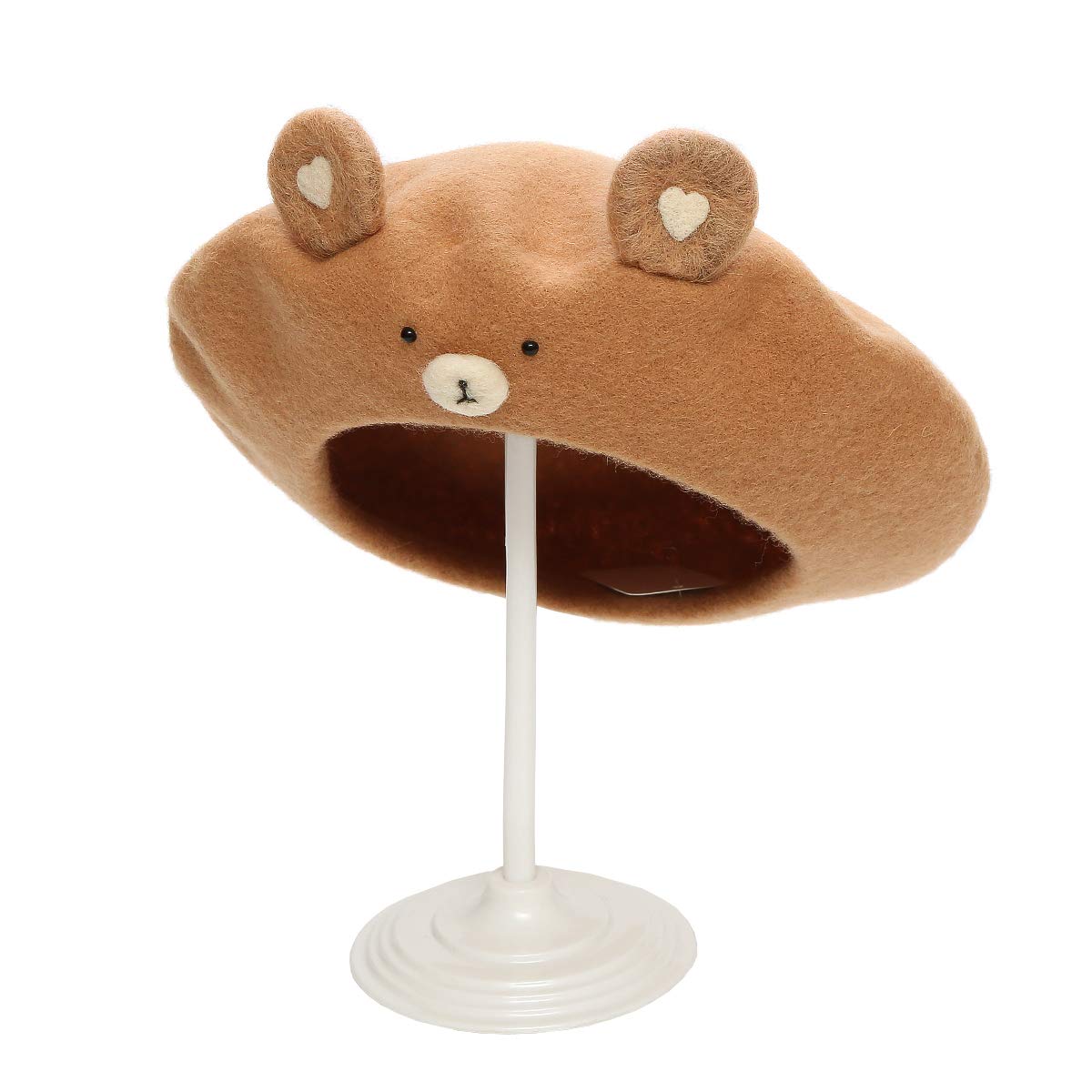 Zasy Wool Felt Cartoon Hat Classic Wool Beret French Beanie Cap Casual Style Bear
