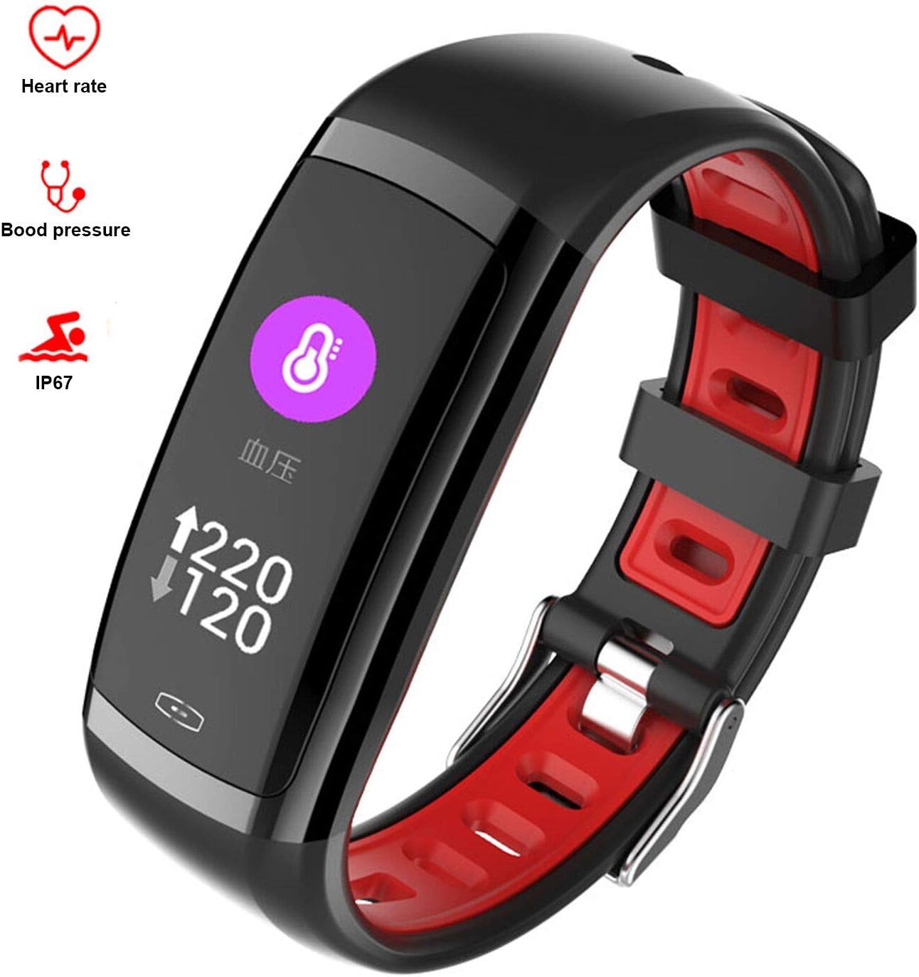armo Fitness Tracker HR, Fitness Watch with Heart Rate Monitor, Activity Tracker, Sleep Monitor, Step Counter Calories Watch, IPX7 Waterproof Smart Wristband Pedometer (Black red)