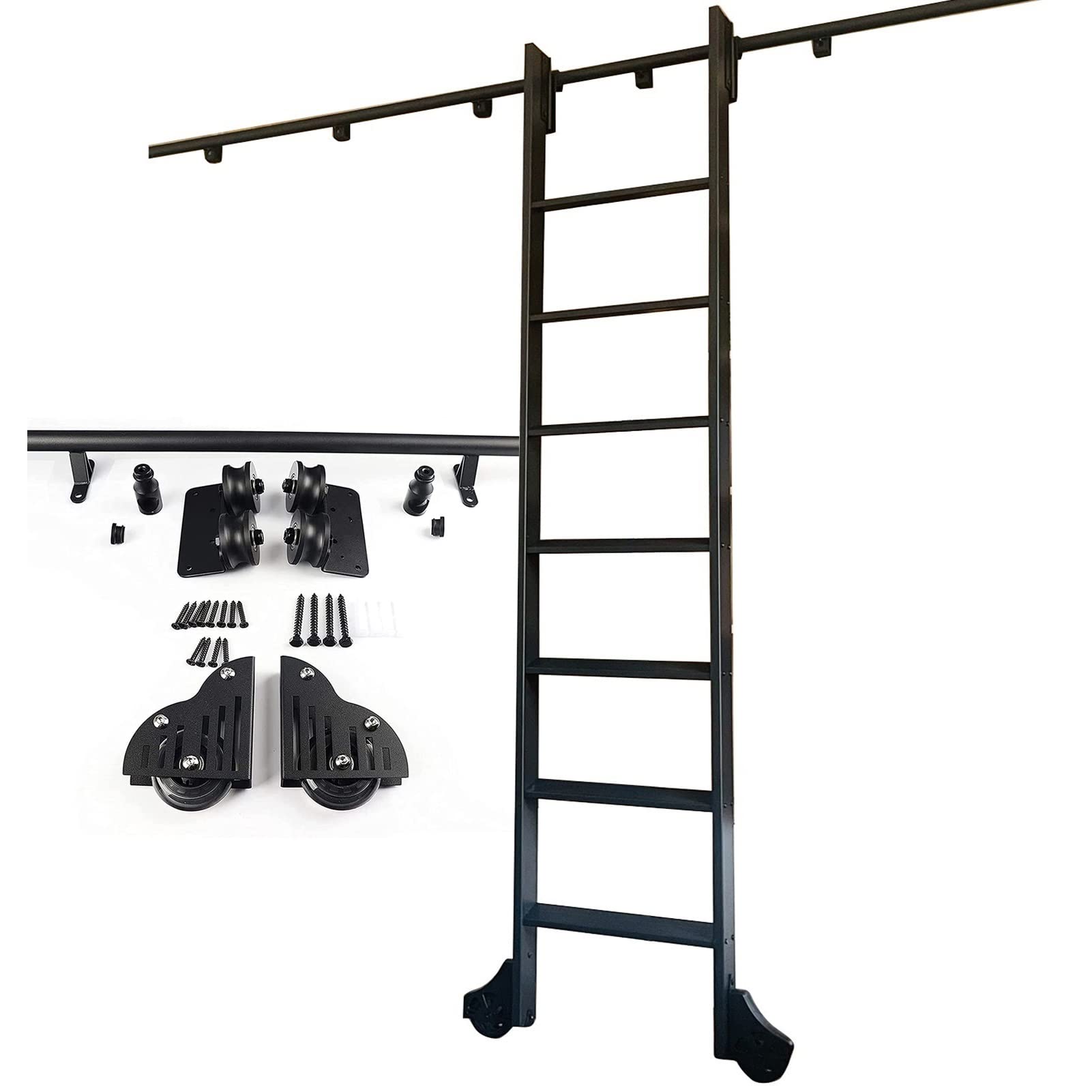 GHFXSCV Sliding Barn Door Kit 3.3ft-13ft Sliding Ladder Library Hardware Rolling Track Kit (No Ladder), Round Tube Mobile Ladder Track for Home/Indoor/Loft (Size : 20ft/600cm Track kit)