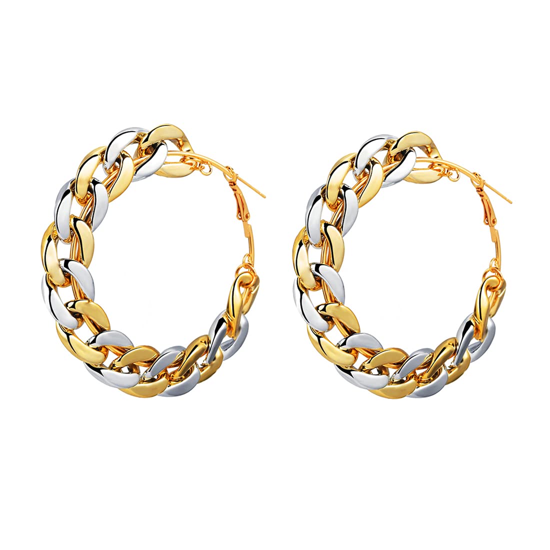 Yellow Chimes Hoop Earrings for Women Fashion Silver Gold Hoops Earrings | Dual Tone Punk Cuban Chain Big Circle Hoop Earrings for Girls | Birthday Gift for Girls & Women Anniversary Gift for Wife (B097ZJ5P87) Amazon Price History, Amazon Price Tracker